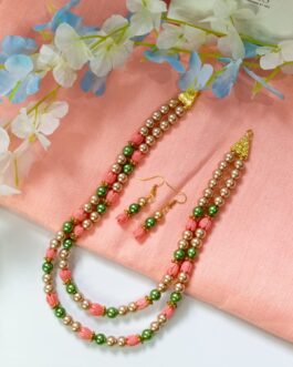 Double layer shell pearl with synthetic coral beads flower