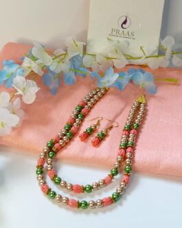 Double layer shell pearl with synthetic coral beads flower