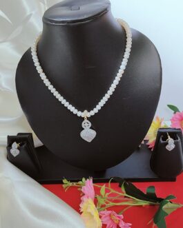 White Freshwater Pearl With Heart Shaped AD Stone Pendent