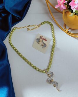 Light Olive Green Freshwater Pearl With Stunning AD Stone Pendent