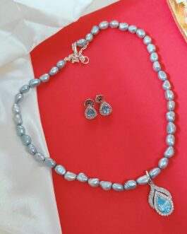 Aqua Blue Baroque Pearl Necklace With Aqua Blue Stone Pendent