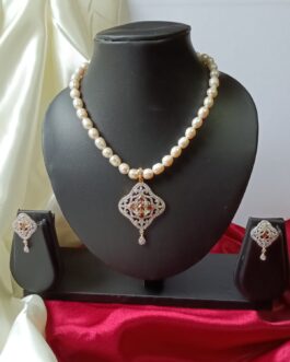 White Freshwater Pearl With AD Stone Pendent