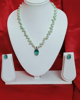 Sea Green color Freshwater Pearl Necklace With Monalisa Stone Pendent