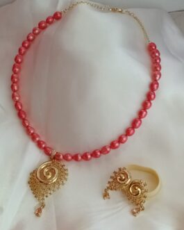 Coral Pink Freshwater Pearl With Golden Pendent