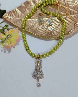 Olive Green Colour Freshwater Pearl With American Diamond stone pendent