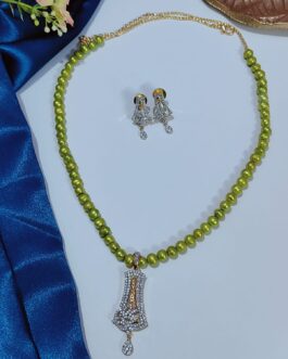 Olive Green Colour Freshwater Pearl With American Diamond stone pendent