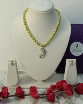 Light Olive Green Colour Freshwater Pearl With American Diamond stone pendent