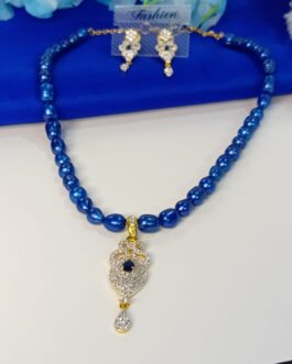 Royal Blue Freshwater Pearl with American Diamond Stone Pendent