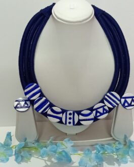 Handcrafted Cotton tassel Neckpiece with Clay (Blue)