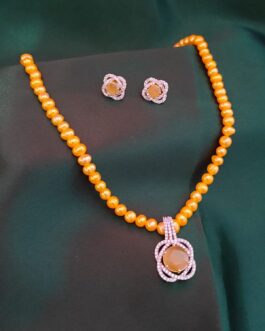 Yellow color Freshwater Pearl With Monalisa Stone Pendent