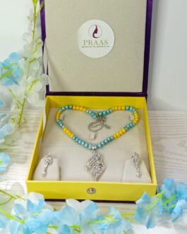 Sky Blue & Yellow Dual colour Freshwater Pearl with American Diamond Stone Pendent