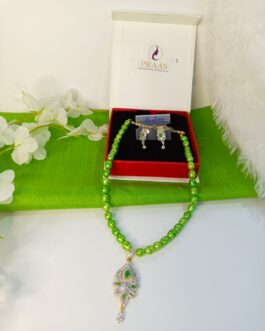 Parrot Green Freshwater Pearl with American Diamond Stone Pendent