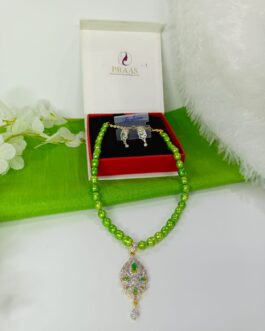 Parrot Green Freshwater Pearl with American Diamond Stone Pendent