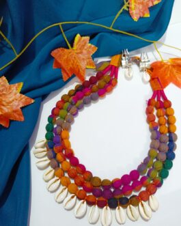 Handcrafted Multicolor Fabric Neckpiece with Kodi Shell