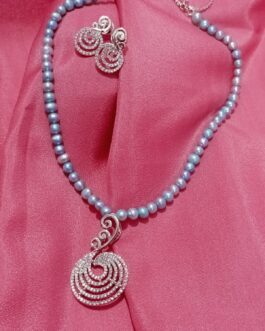 Sky Blue color Freshwater Pearl with American Diamond Stone Pendent