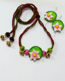 Clay Floral Neckpiece, Paired Perfectly With Delicate Metal Ghungroos.