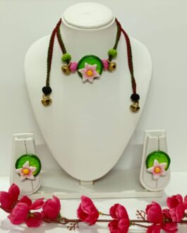 Clay Floral Neckpiece, Paired Perfectly With Delicate Metal Ghungroos.