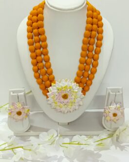 Clay Floral Neckpiece With 3 Layer Tassels & Beautiful Ear Bugadi