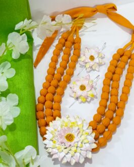 Clay Floral Neckpiece With 3 Layer Tassels & Beautiful Ear Bugadi